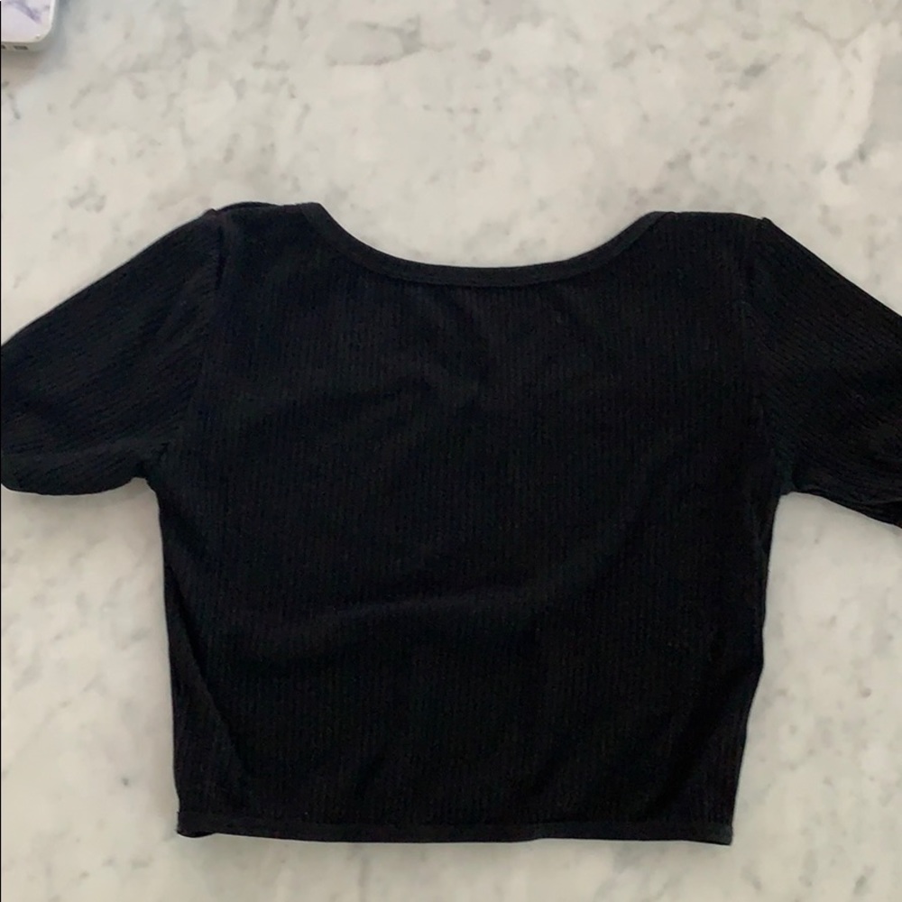 Oak + Fort crop top short sleeve black size small